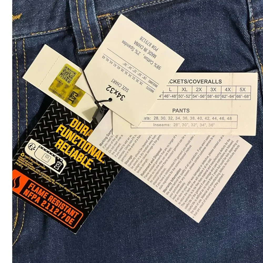 NWT Men's CAT CA 2 Dark Stone Denim Work Jeans 34X32 Stretch Flame Resistant $99